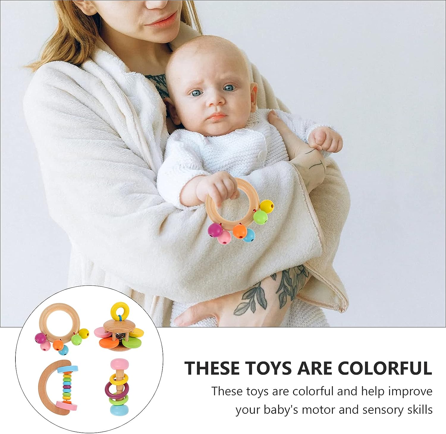 thumbnail image 2 of Baby Rattles Teether Toys, Grasping Toy Sensory Teething Rattle For 2 of 14