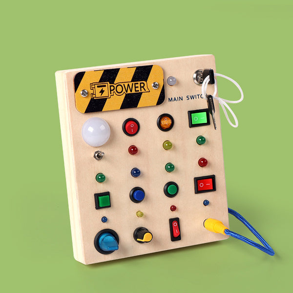 Tableau Montessori Busy Board LED Avec 8 Interrupteurs - Jouet Éducatif Sensoriel Bois Pour Enfants 2 3 4 Ans